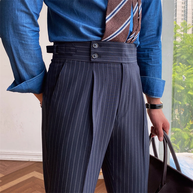 London Pleated Pinstripe Trousers