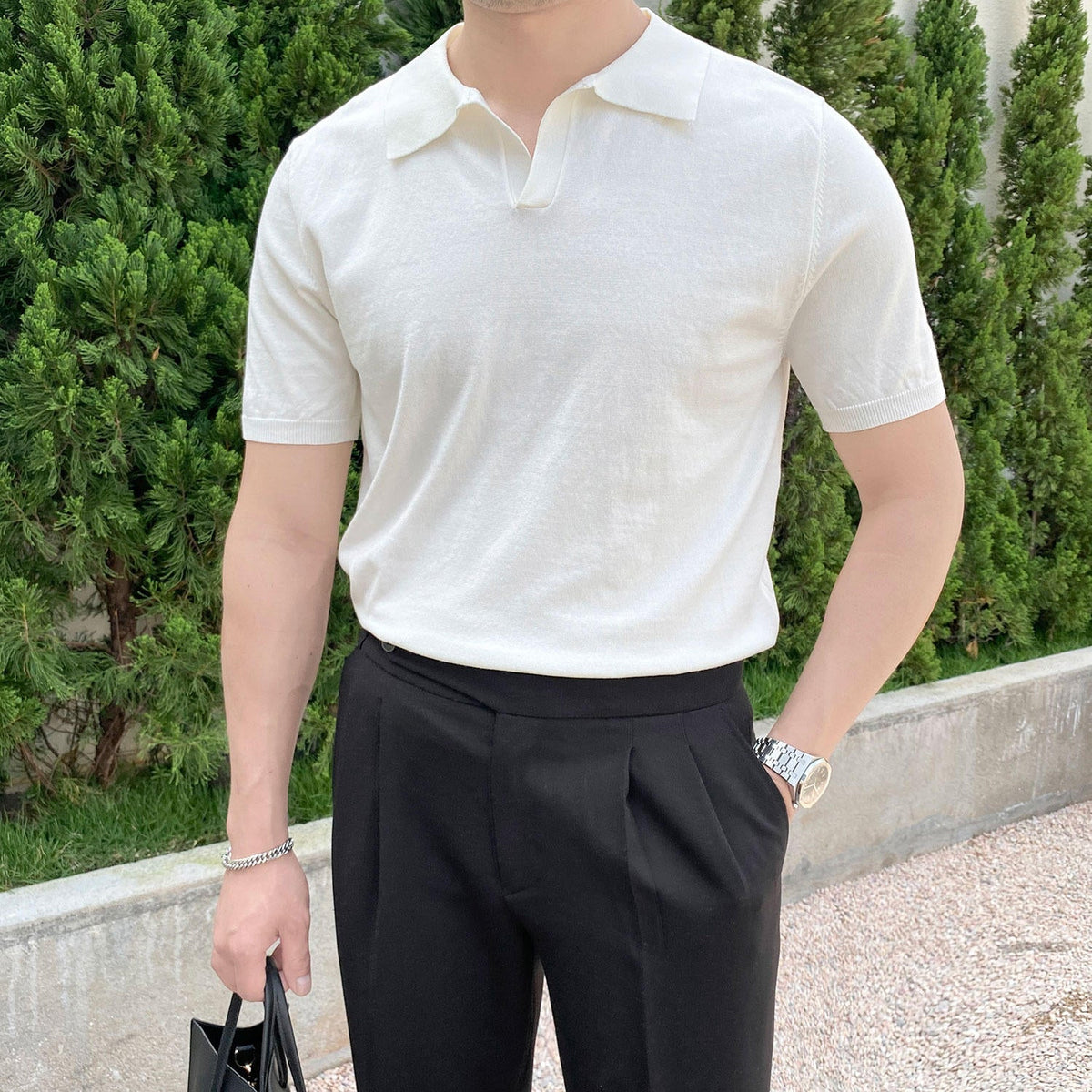 Men’s Lyocell Knit Open Collar Polo Shirt