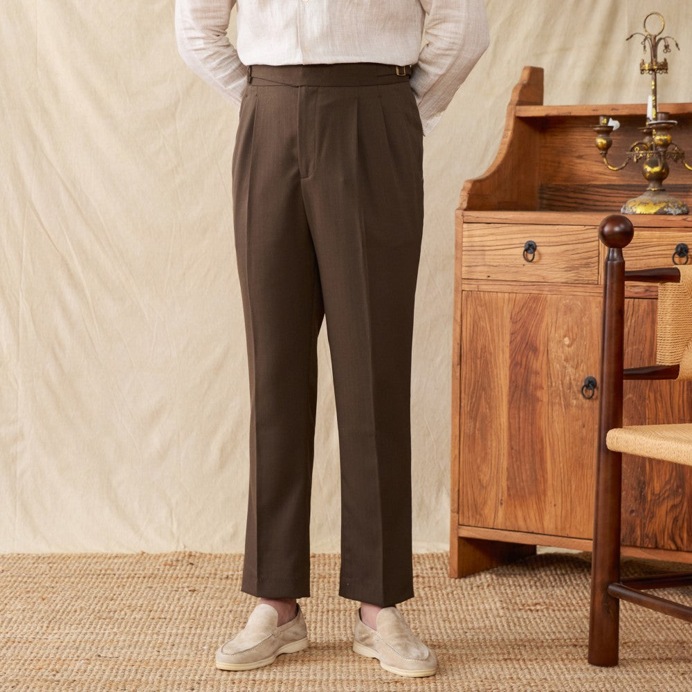 Men’s Linen Blend Double Pleated Straight Fit Trousers