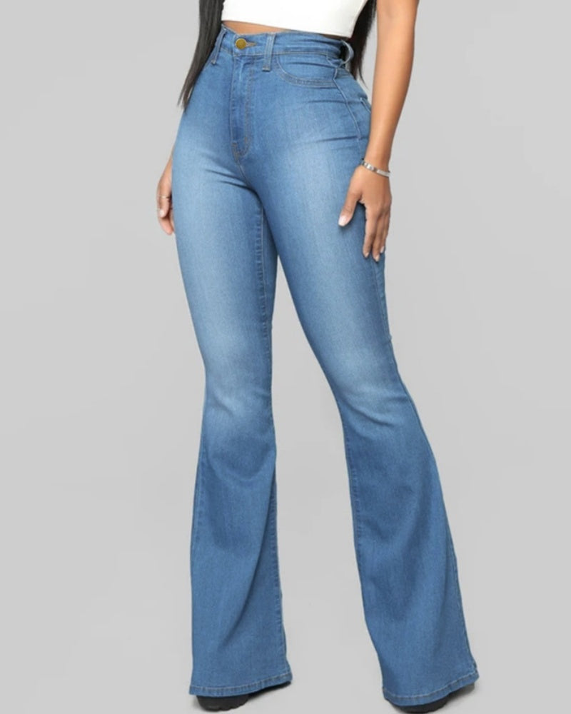 Women’s High-Waist Flared Stretch Jeans, Slim Fit Denim Trousers, Multicolor