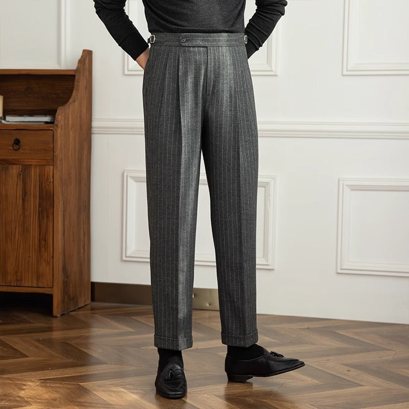 Men's Pinstripe Pleated Trousers
