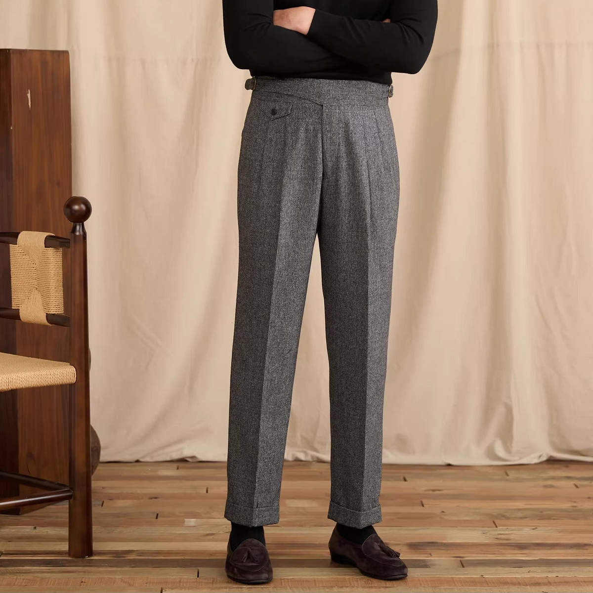 Men's Napoli Houndstooth Wool Blend Gurkha Trousers