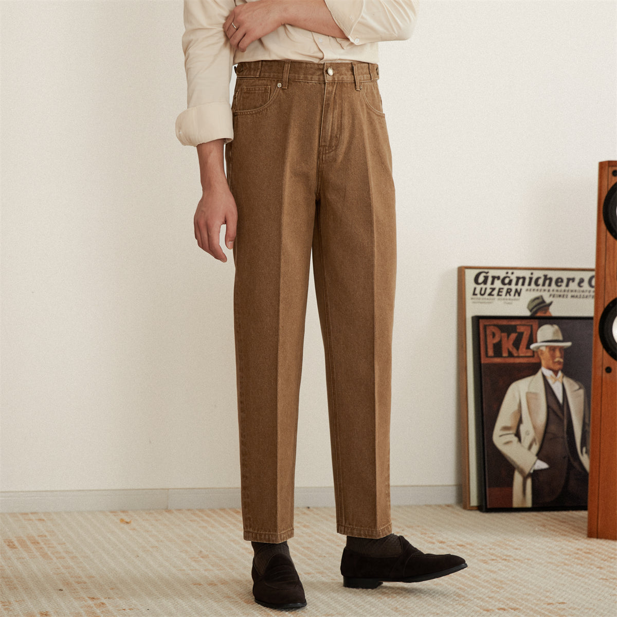 Men's Cotton Denim Trousers with Pleats