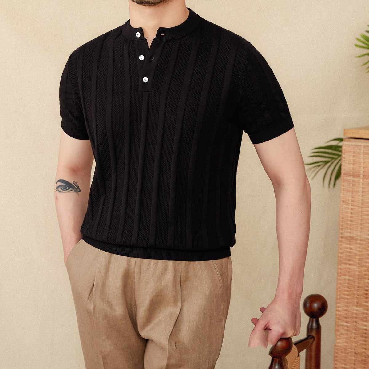Men's Antalya Pleated Cotton Henley