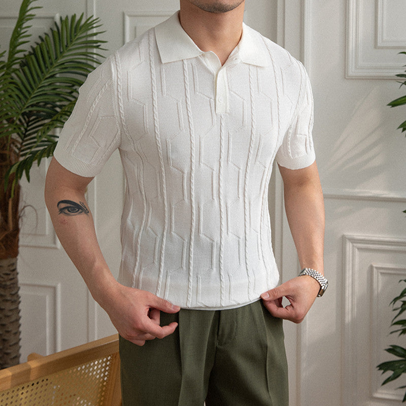 Men's Embossed Royal Knitted Polo