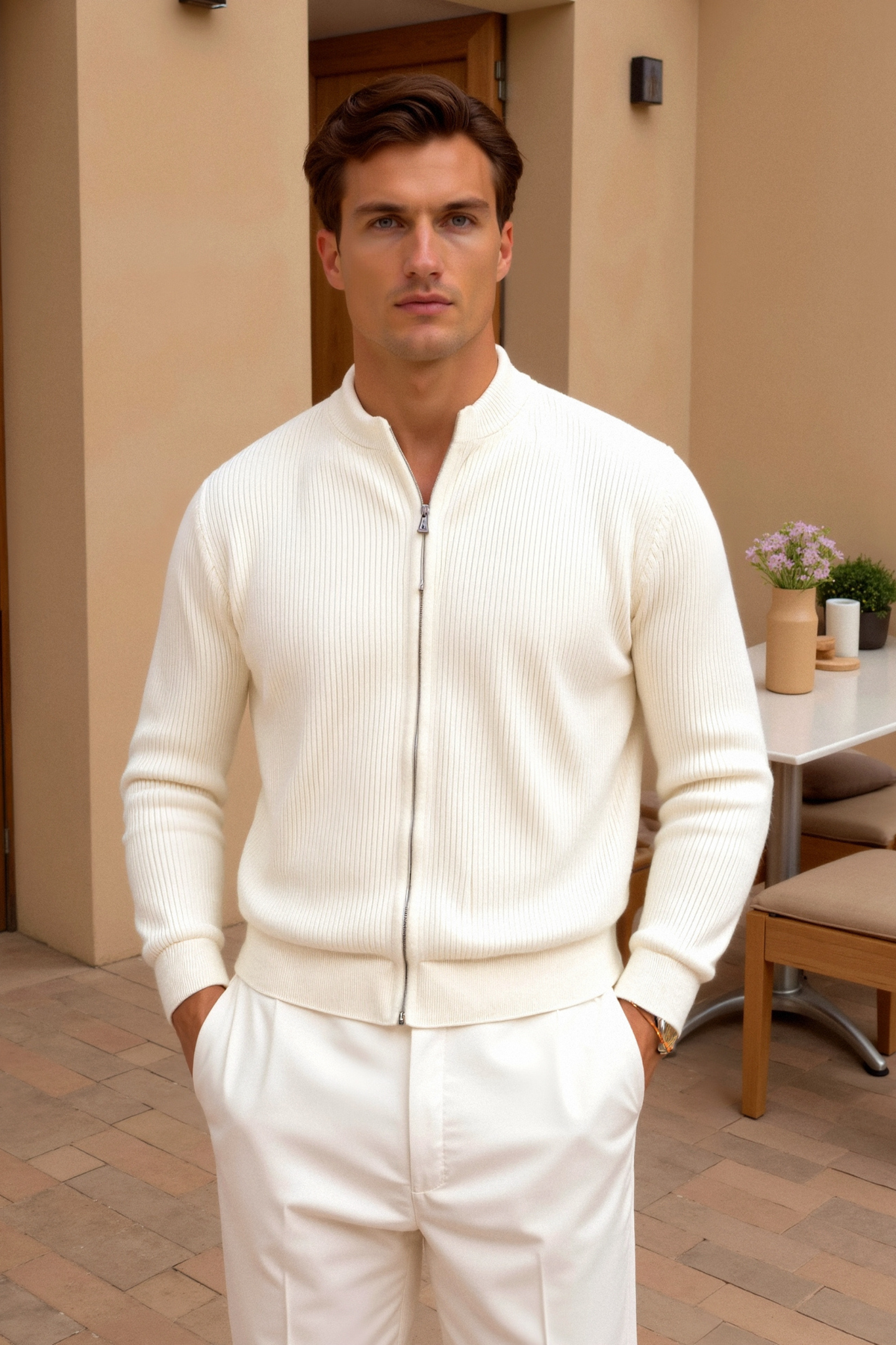 Belmont Solid Knitted Crew Neck Cardigan