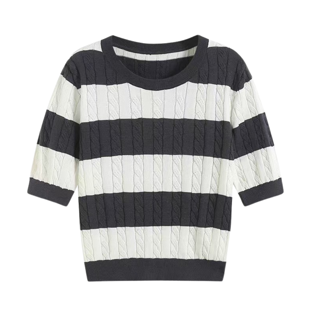 Men's  Crew Neck Cable Knit Striped T-Shirt