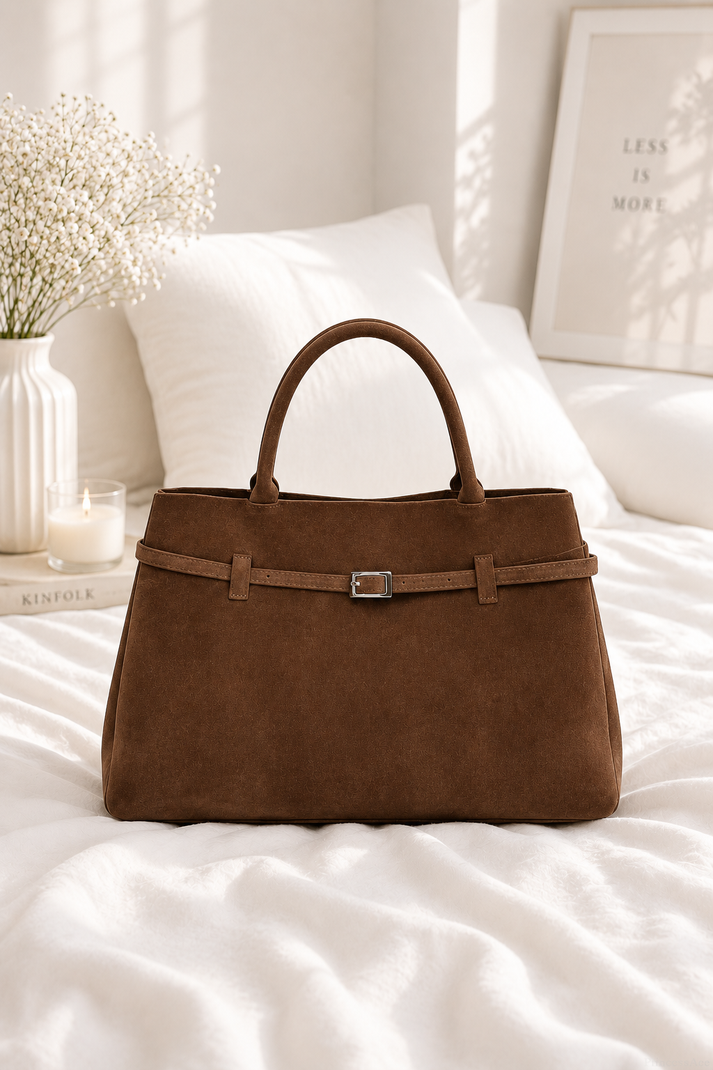 Women’s Large Faux Suede Tote Bag with Hasp Closure