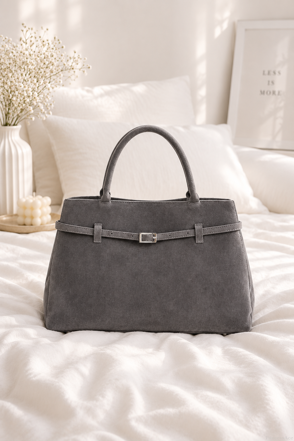 Women’s Large Faux Suede Tote Bag with Hasp Closure
