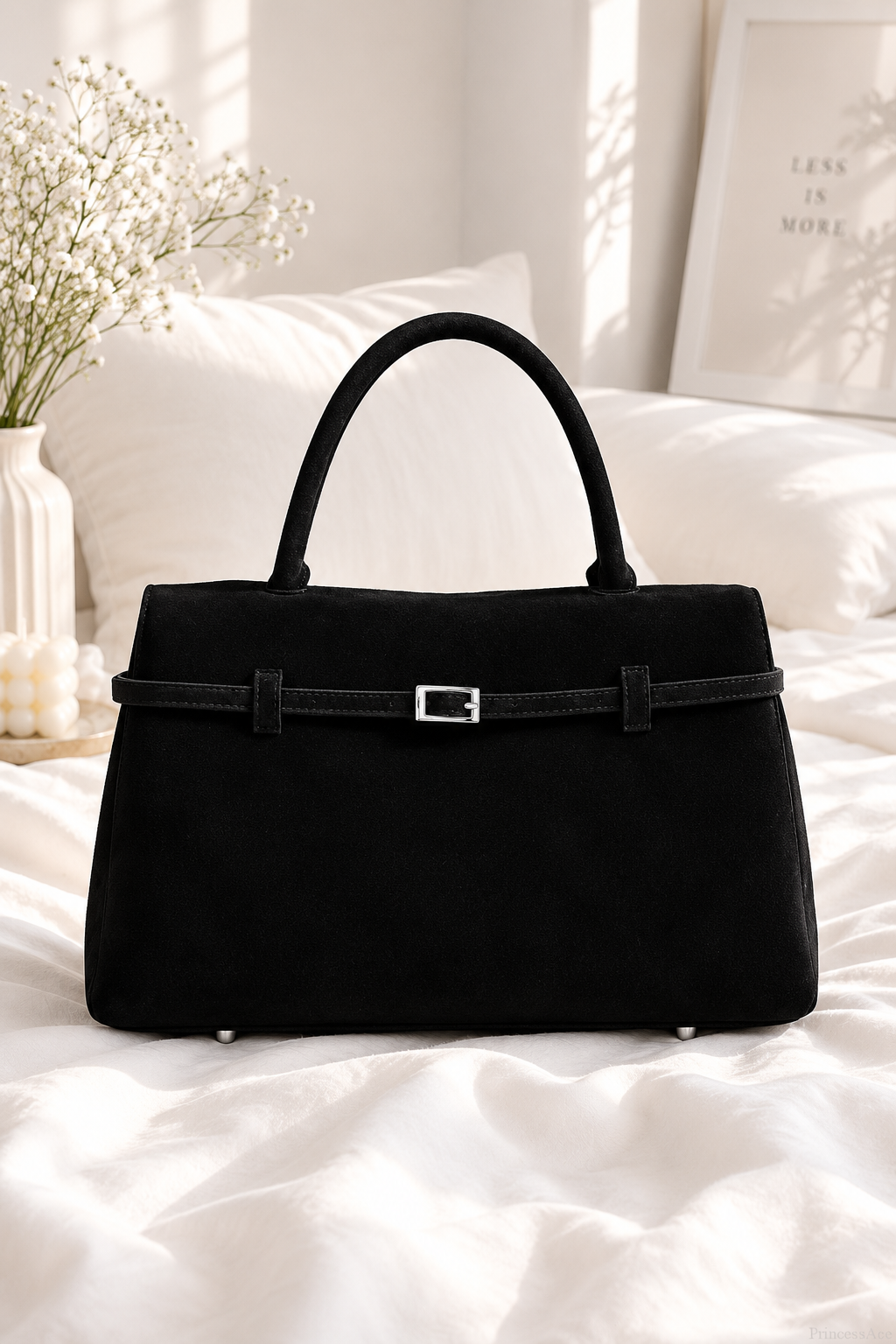 Women’s Large Faux Suede Tote Bag with Hasp Closure
