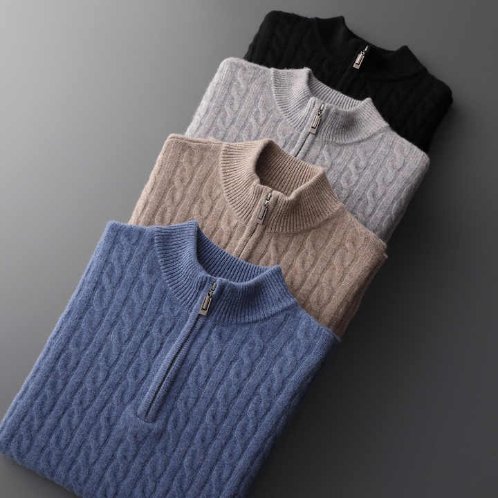 Men’s Cashmere Woven Half-Zip Sweater