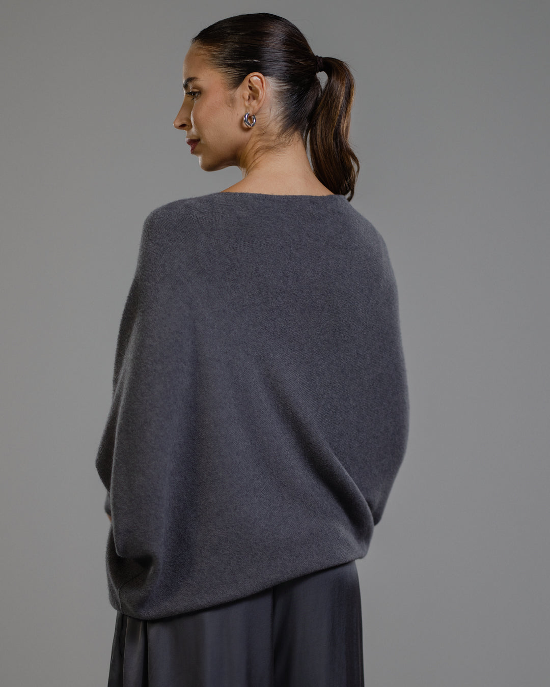 Women's Charcoal Asymmetric Draped Knit Top