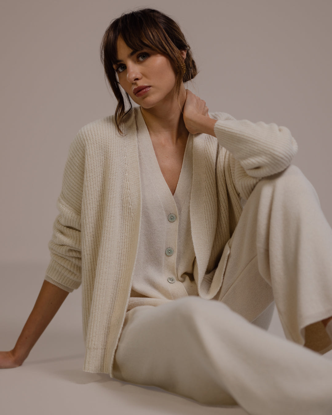Women's Light Beige Open Cardigan