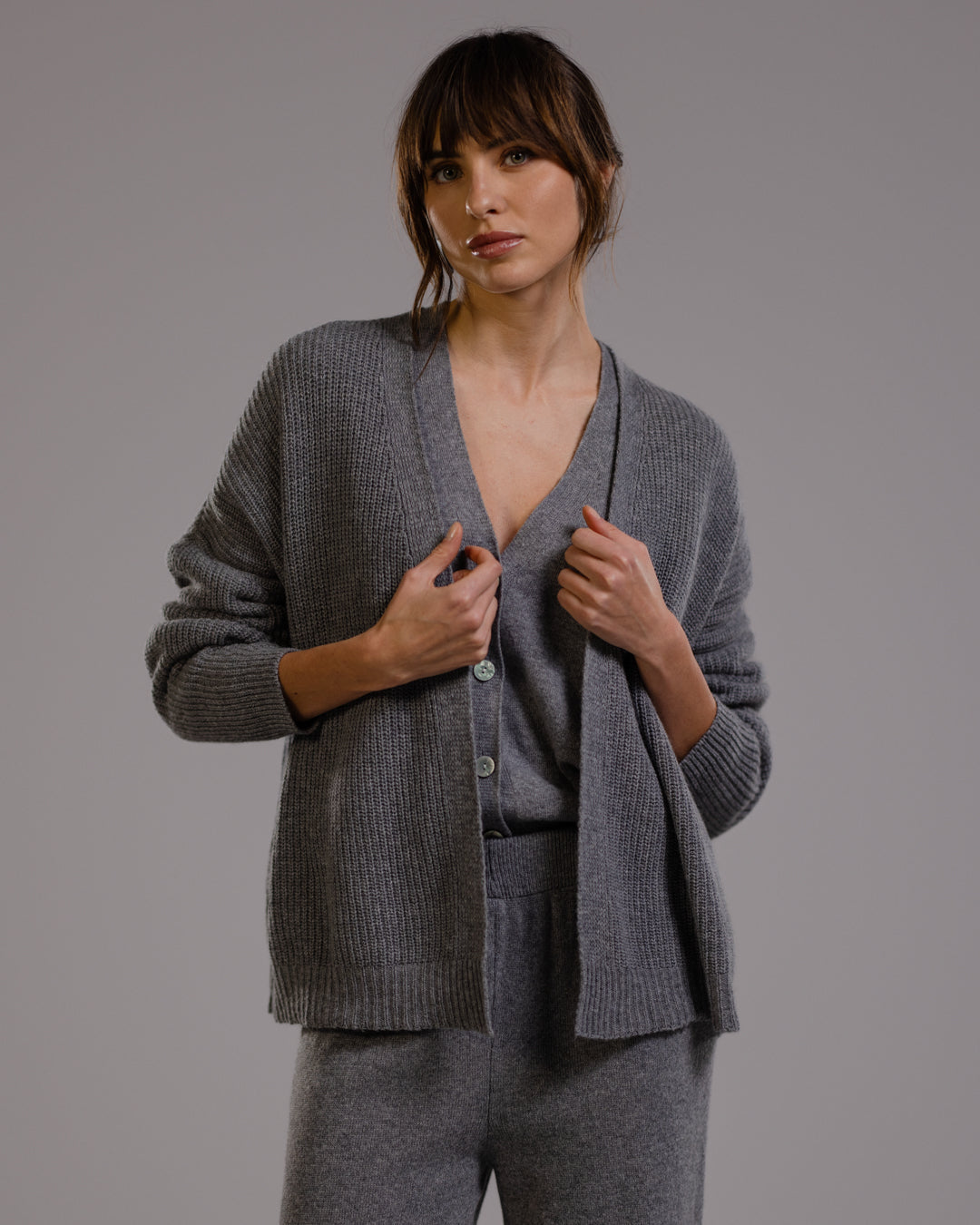 Women's Grey Melange Open Cardigan