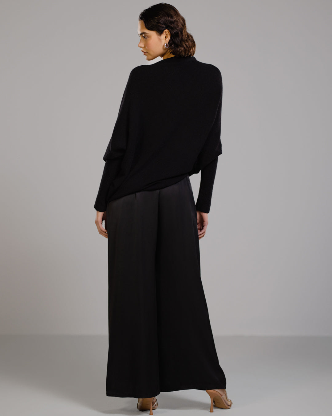 Women's Black Asymmetrical Draped Seamless Knit Top