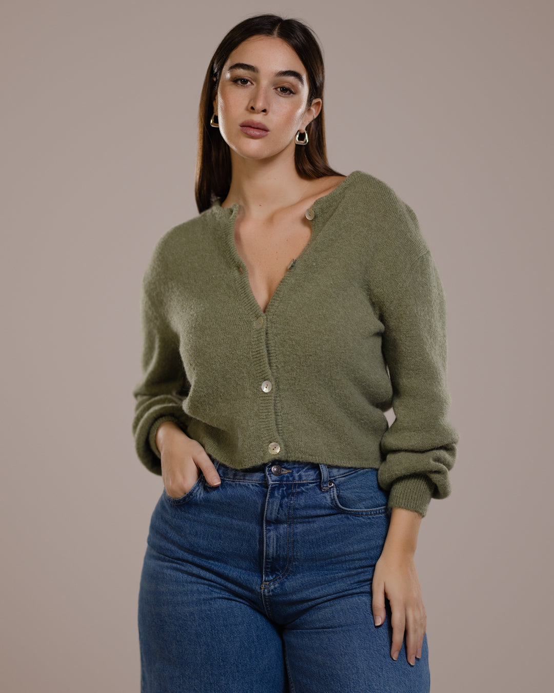 Women's Button-Up Cardigan Khaki