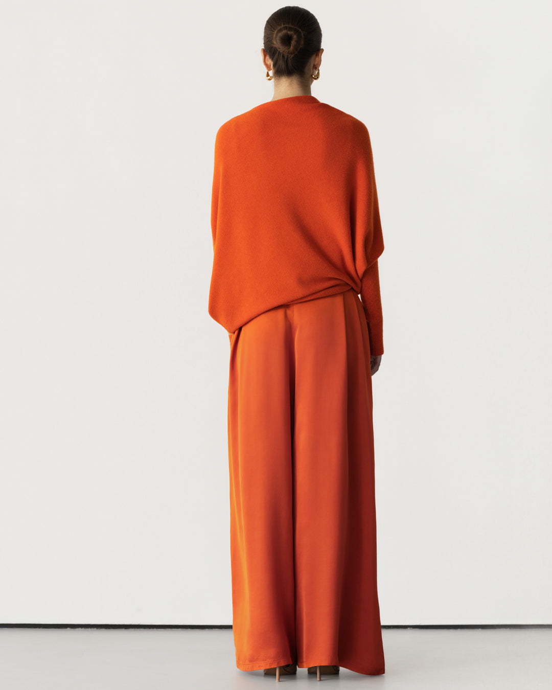Women's Burnt Orange Asymmetrical Draped Seamless Knit Top