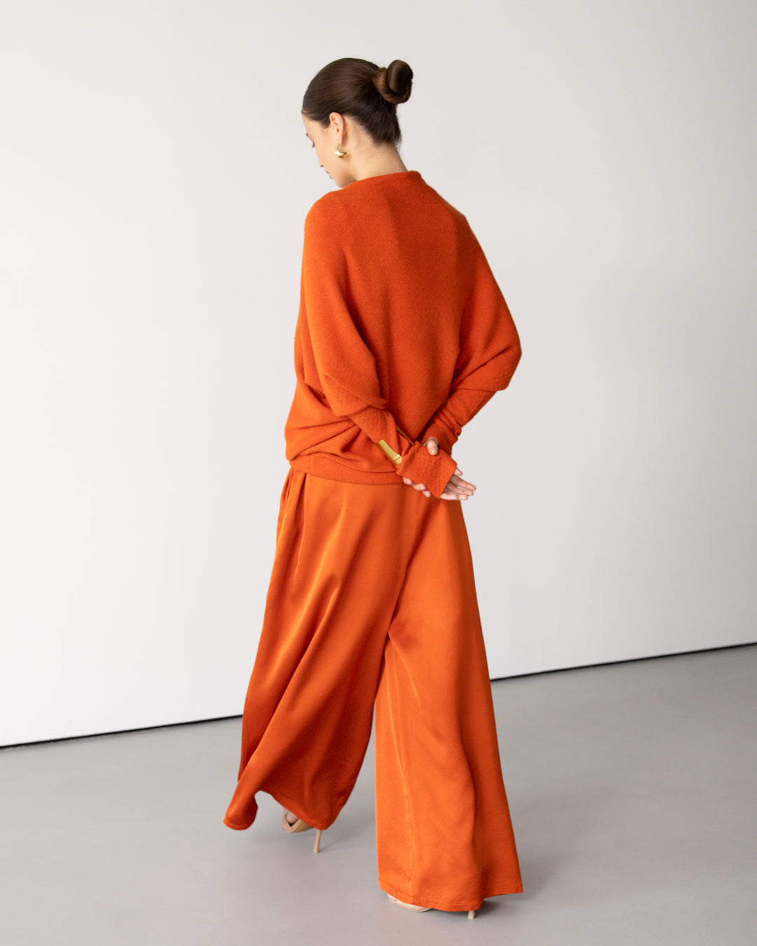 Women's Burnt Orange Asymmetrical Draped Seamless Knit Top