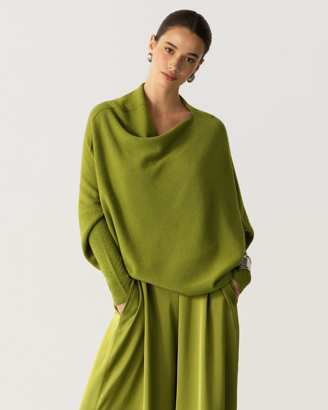 Women's Olive Green Asymmetrical Draped Top