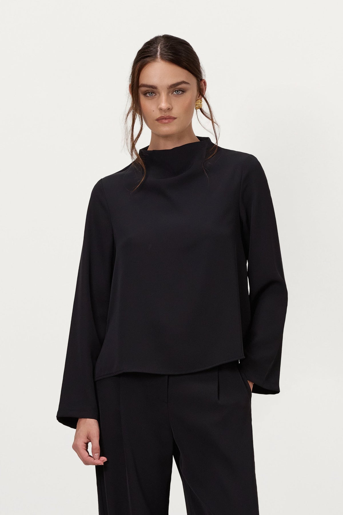 Women's Black High Neck Top with Sleeveless Design