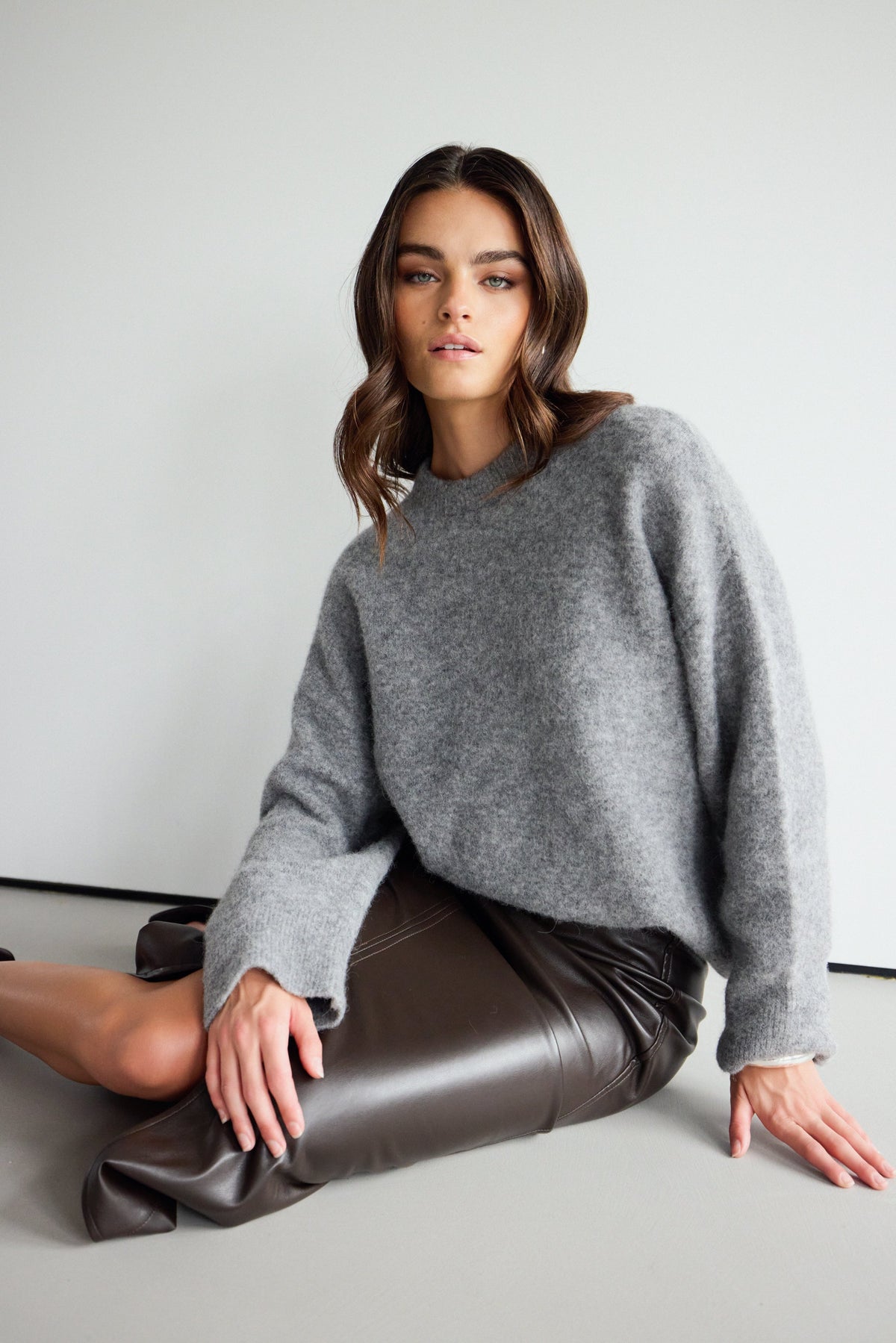 Women's Light Grey Alpaca Blend Sweater with Timeless Knit Design