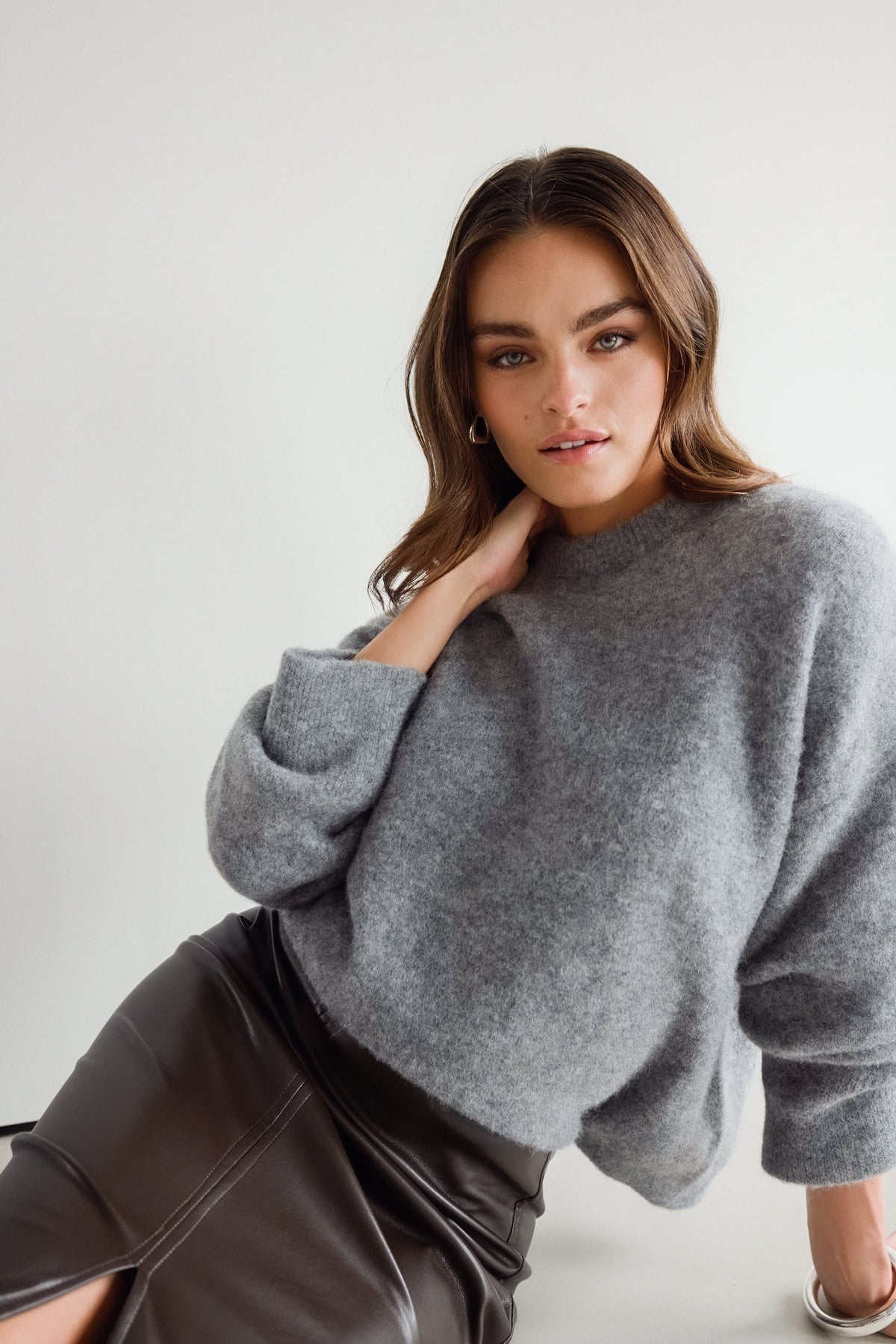 Women's Light Grey Alpaca Blend Sweater with Timeless Knit Design