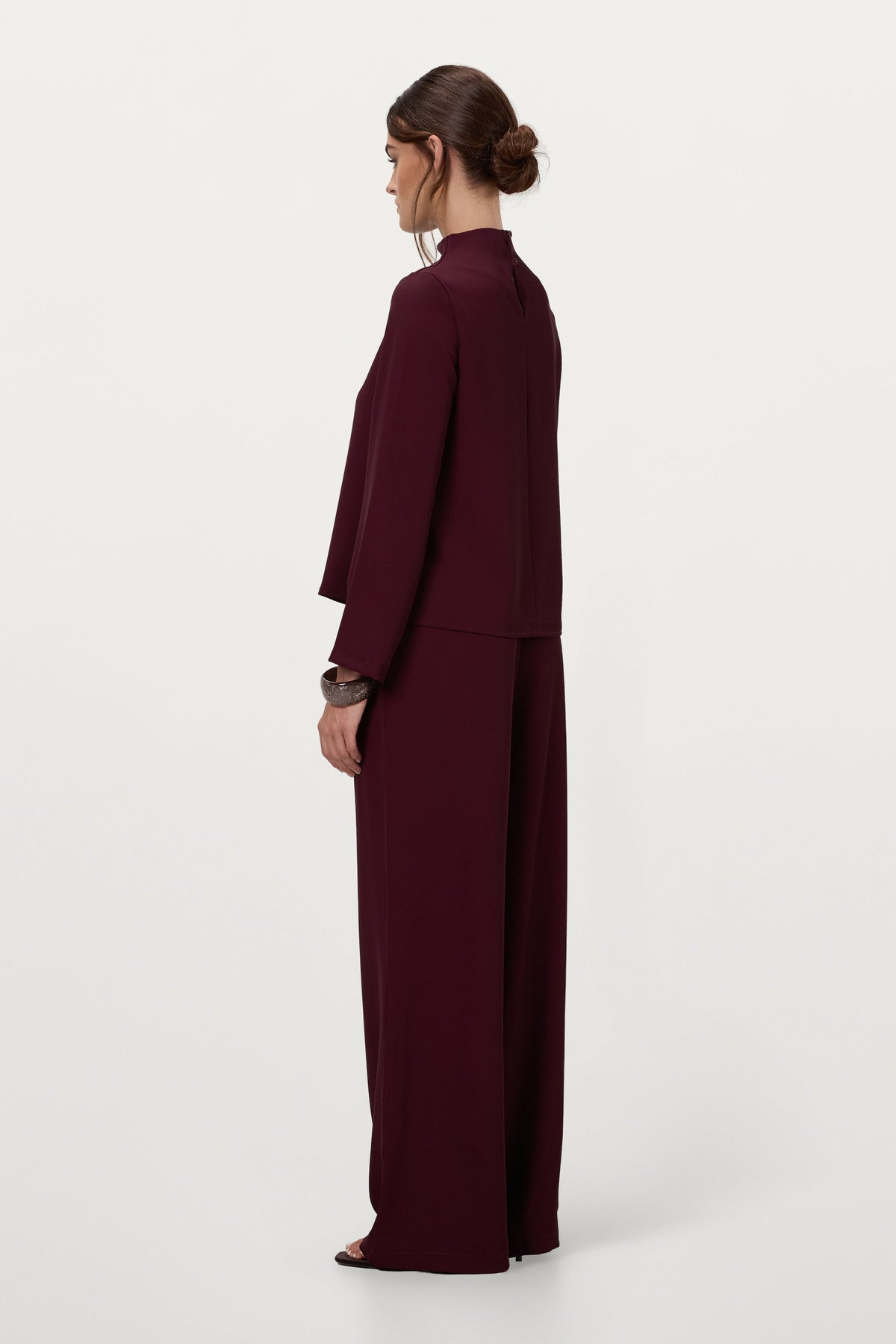 Women's Burgundy High Neck Top with Sleeveless Design