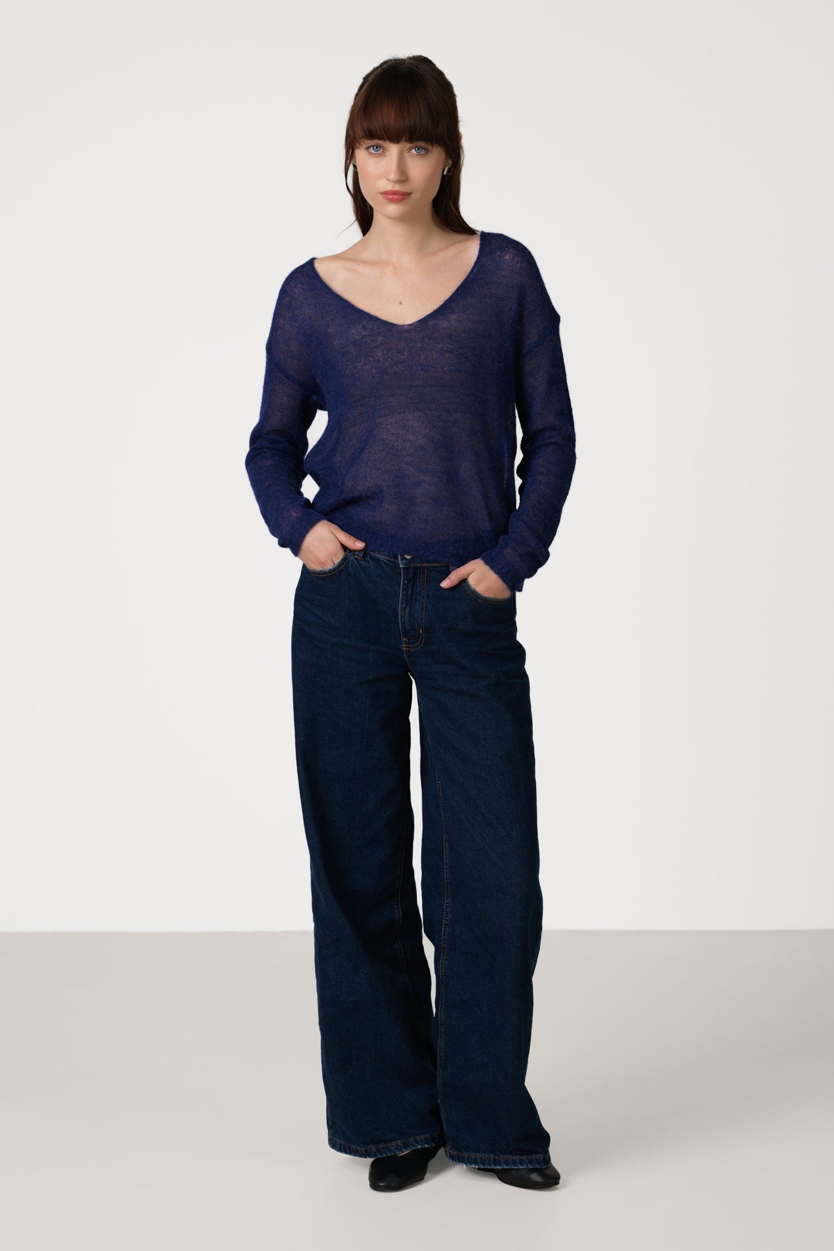 Women's Sheer Sweater Navy Blue Alpaca Blend