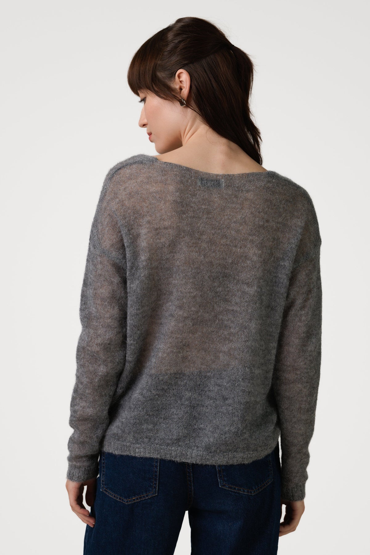 Women's Grey Sheer Sweater in Alpaca Blend Knit