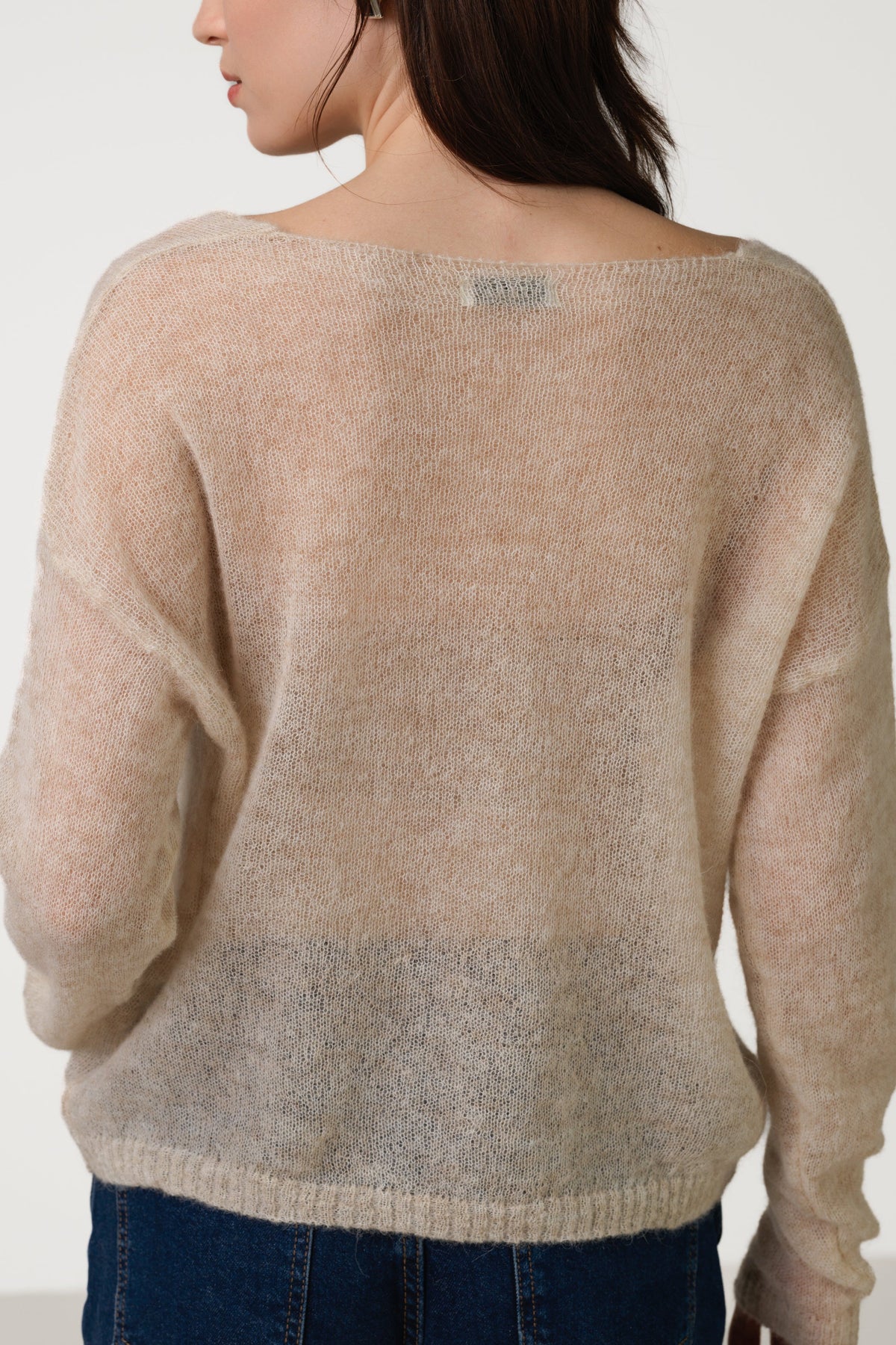 Women's Beige Sheer Sweater in Alpaca Blend with Lightweight Knit Design