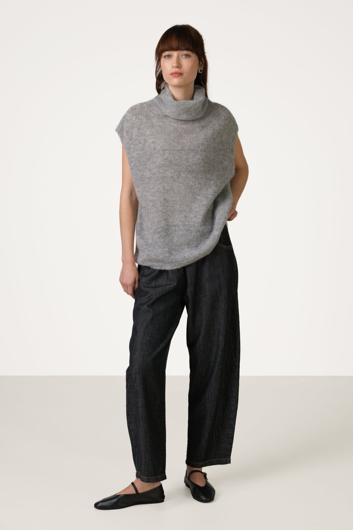 Women's Grey Sleeveless Turtleneck Top, Alpaca-Wool Blend Knit