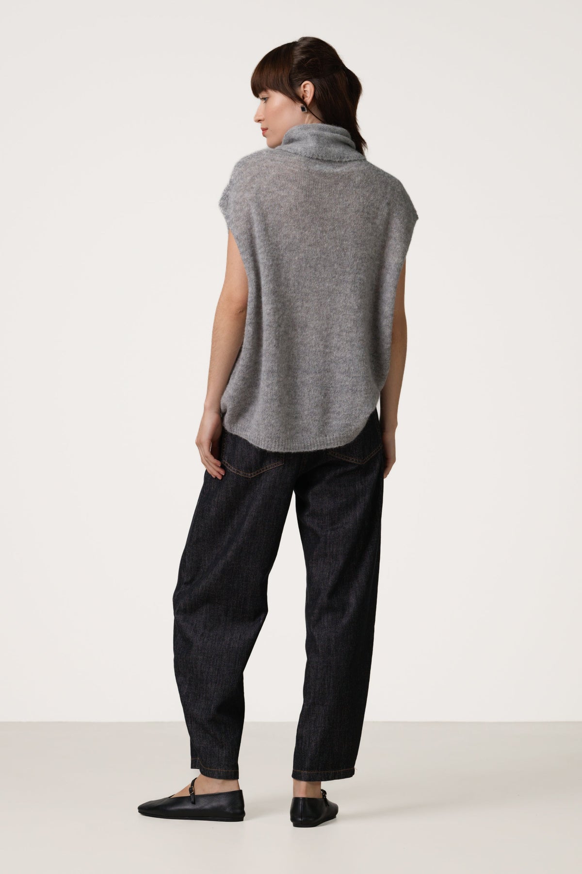 Women's Grey Sleeveless Turtleneck Sweater in Alpaca Wool Blend
