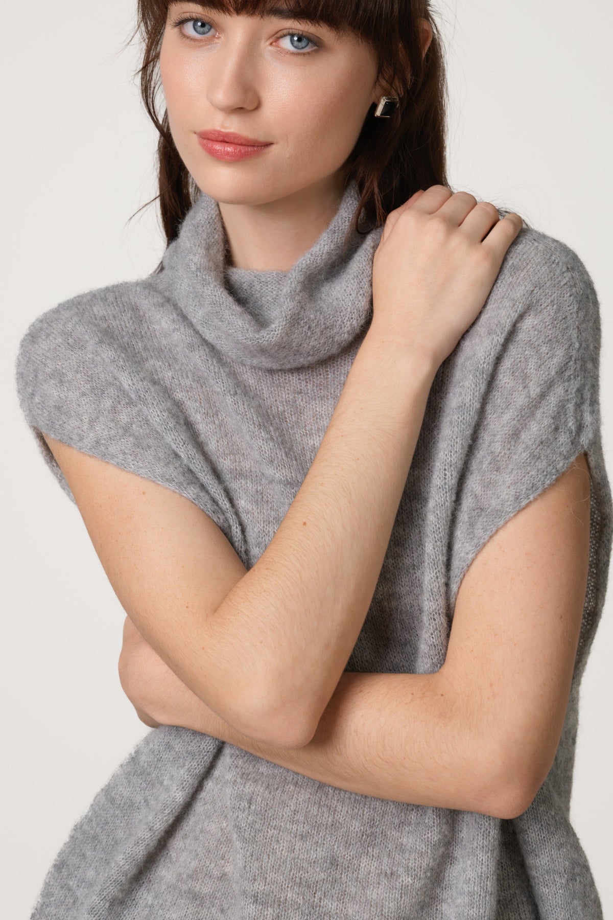 Women's Grey Sleeveless Turtleneck Sweater, Alpaca Wool Blend