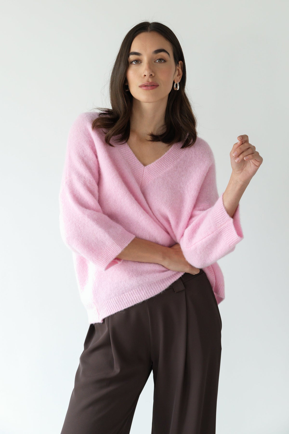 Women's Light Pink Sweater, Alpaca Wool Blend Knitwear