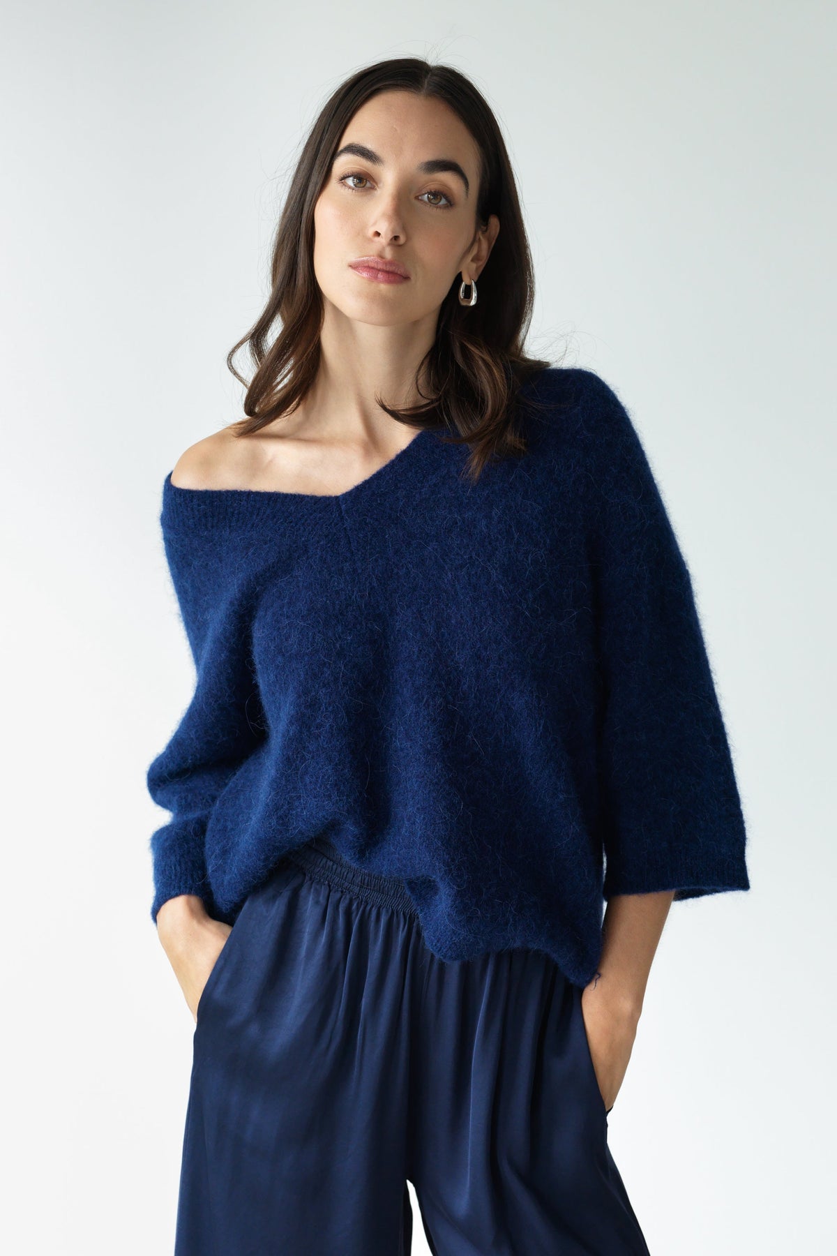 Women's Sweater Navy Blue Alpaca-Wool Blend