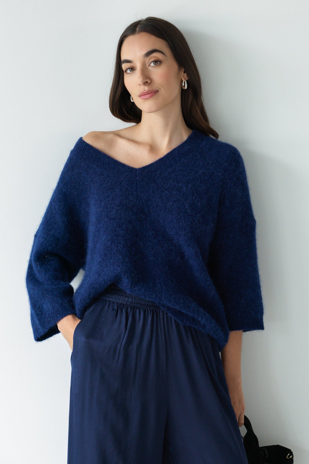 Women's Sweater Navy Blue Alpaca-Wool Blend