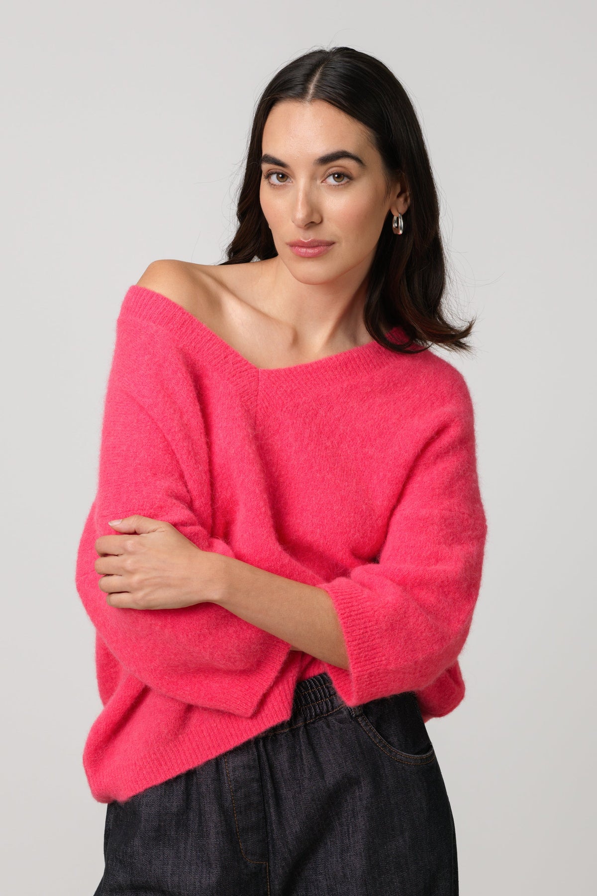 Women's Hot Pink Sweater, Alpaca Wool Blend Knitwear
