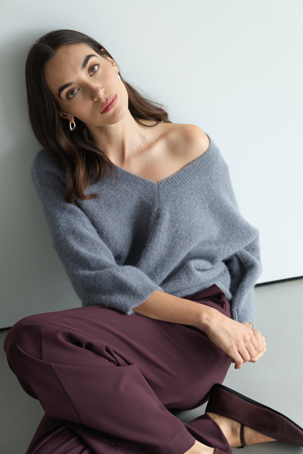 Women's Grey Sweater, Alpaca-Wool Blend Knit Pullover