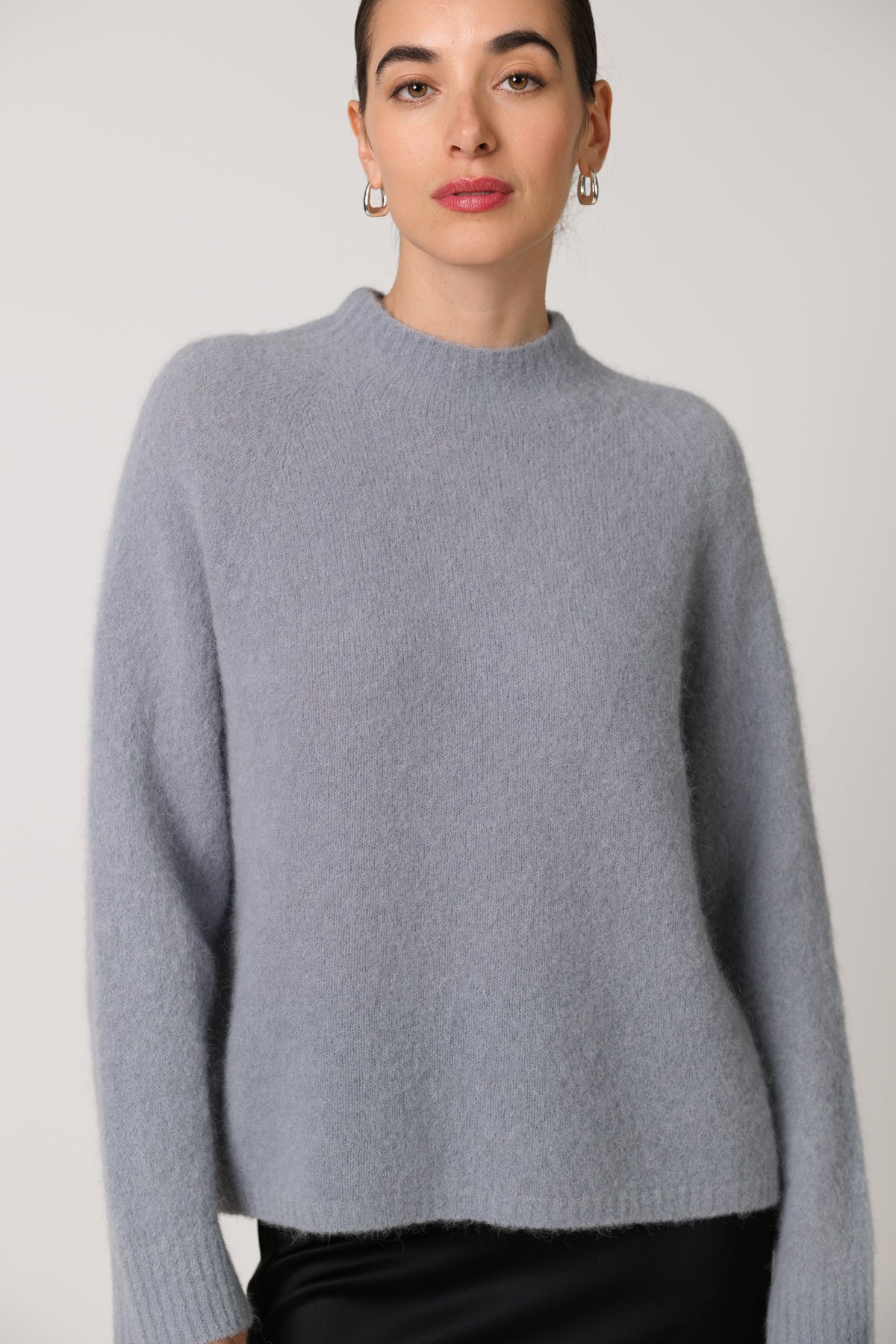 Women's Grey Alpaca Wool Blend Sweater with Timeless Knit Design