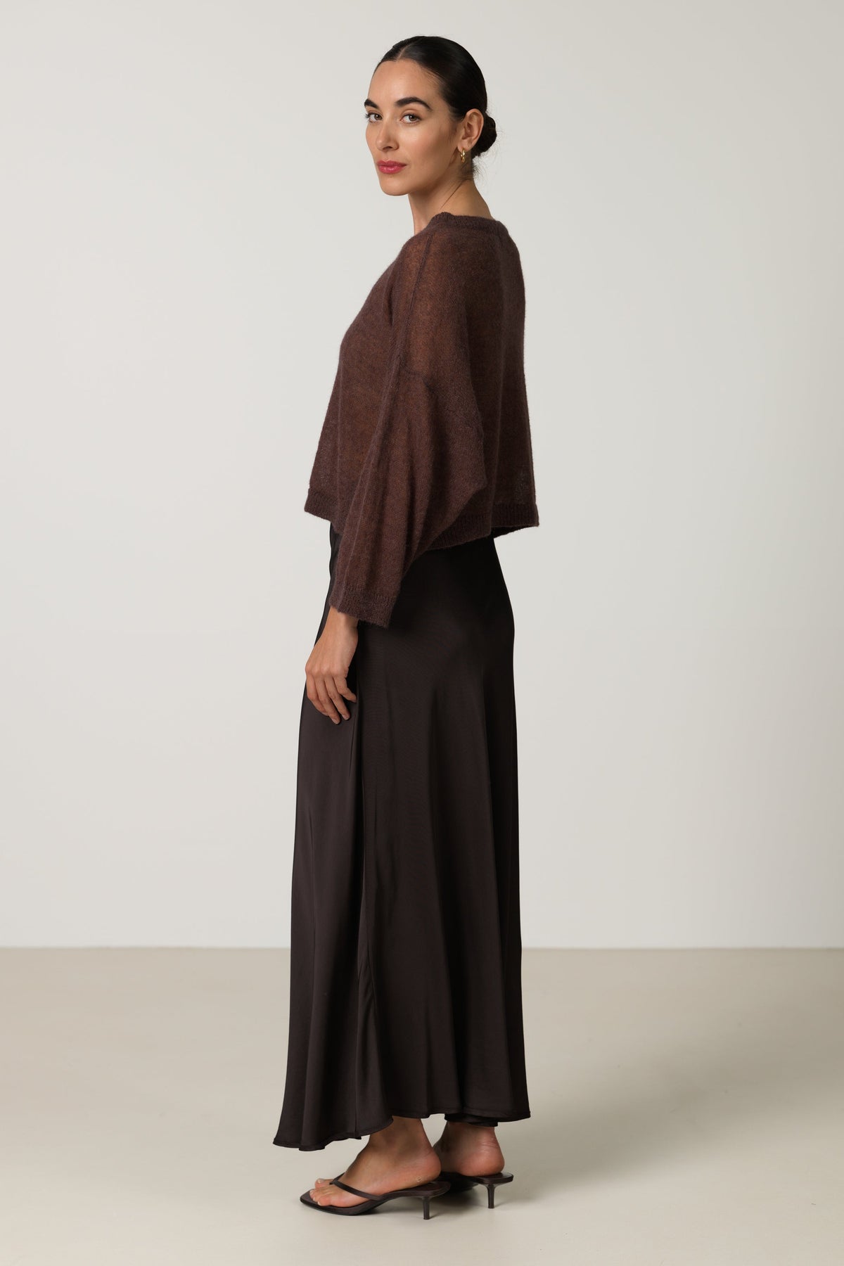 Women's Boxy Sheer Sweater Espresso Brown Alpaca Blend