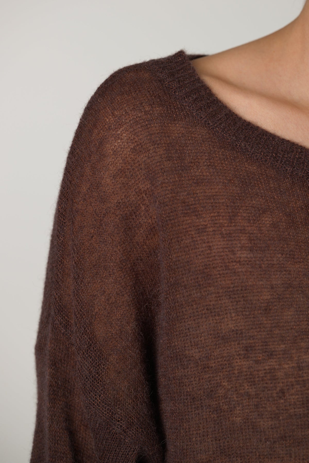 Women's Boxy Sheer Sweater Espresso Brown Alpaca Blend