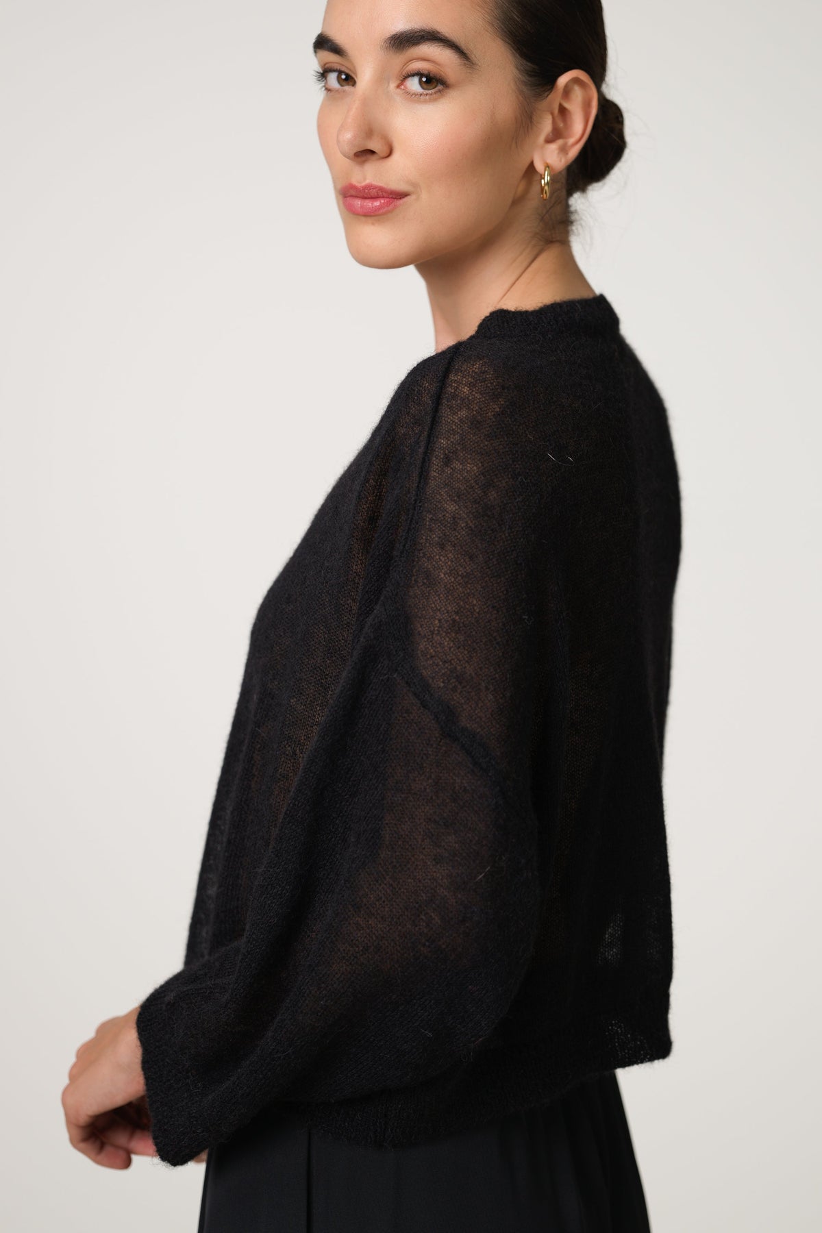 Women's Boxy Sheer Sweater Black Alpaca Blend