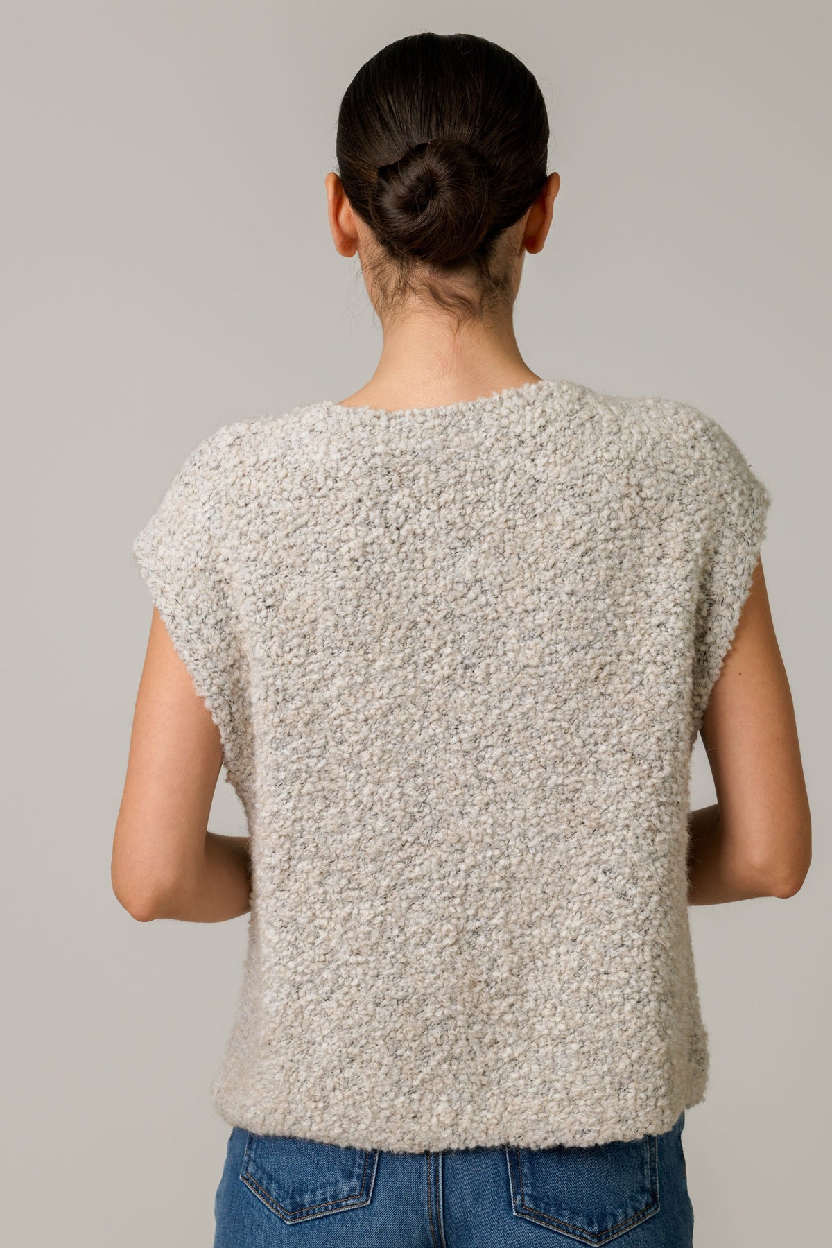 Women's Oatmeal Knitted Gilet, Sleeveless Knit Vest