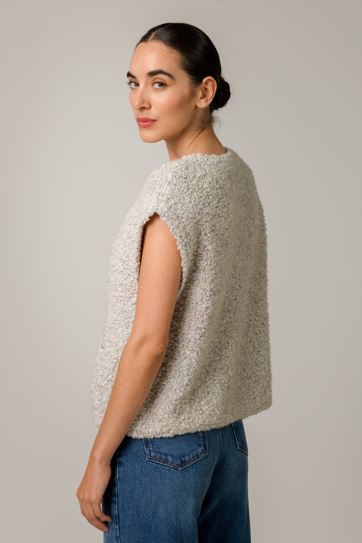 Women's Oatmeal Knitted Gilet, Sleeveless Knit Vest