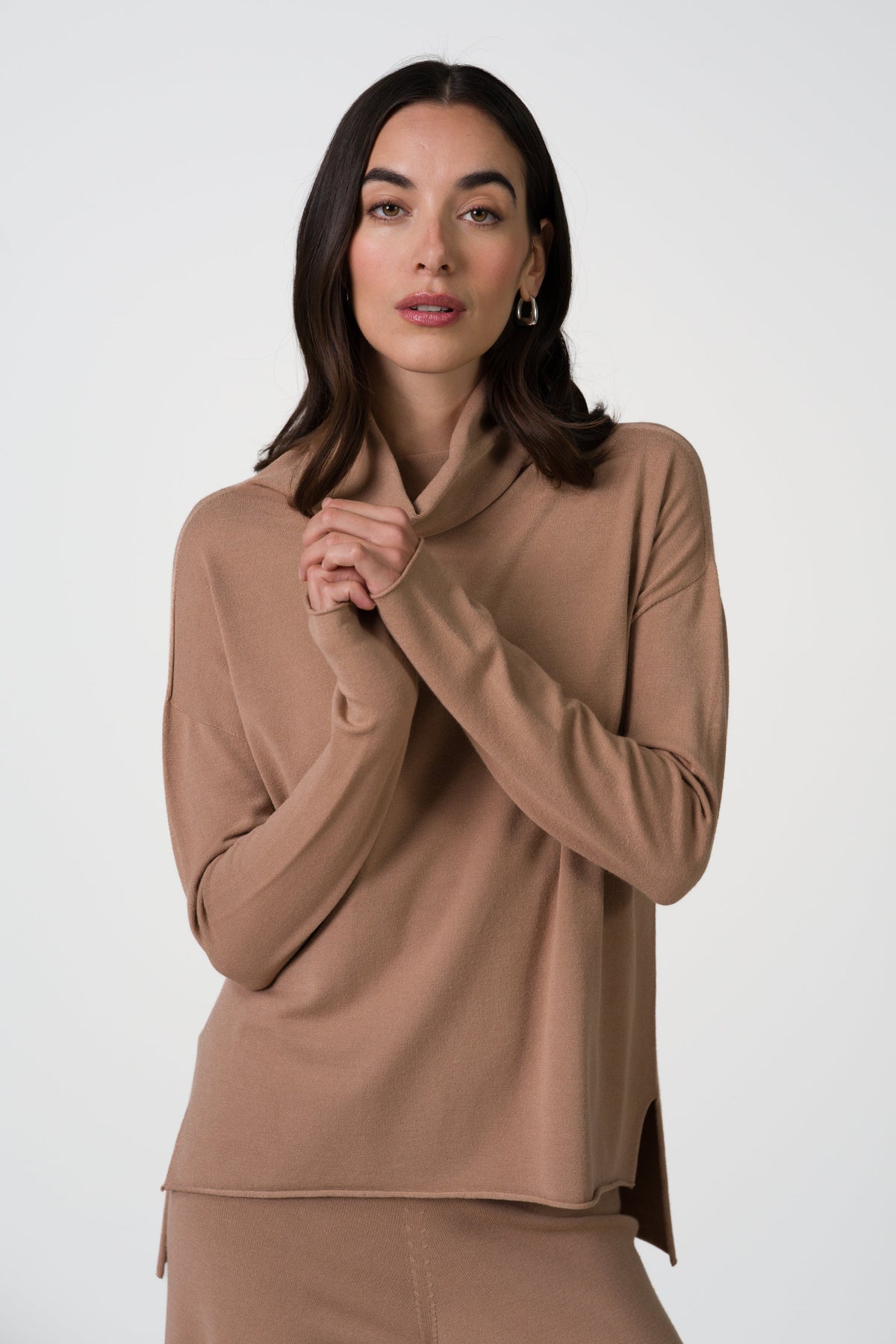 Women's Chestnut Brown Roll Neck Top