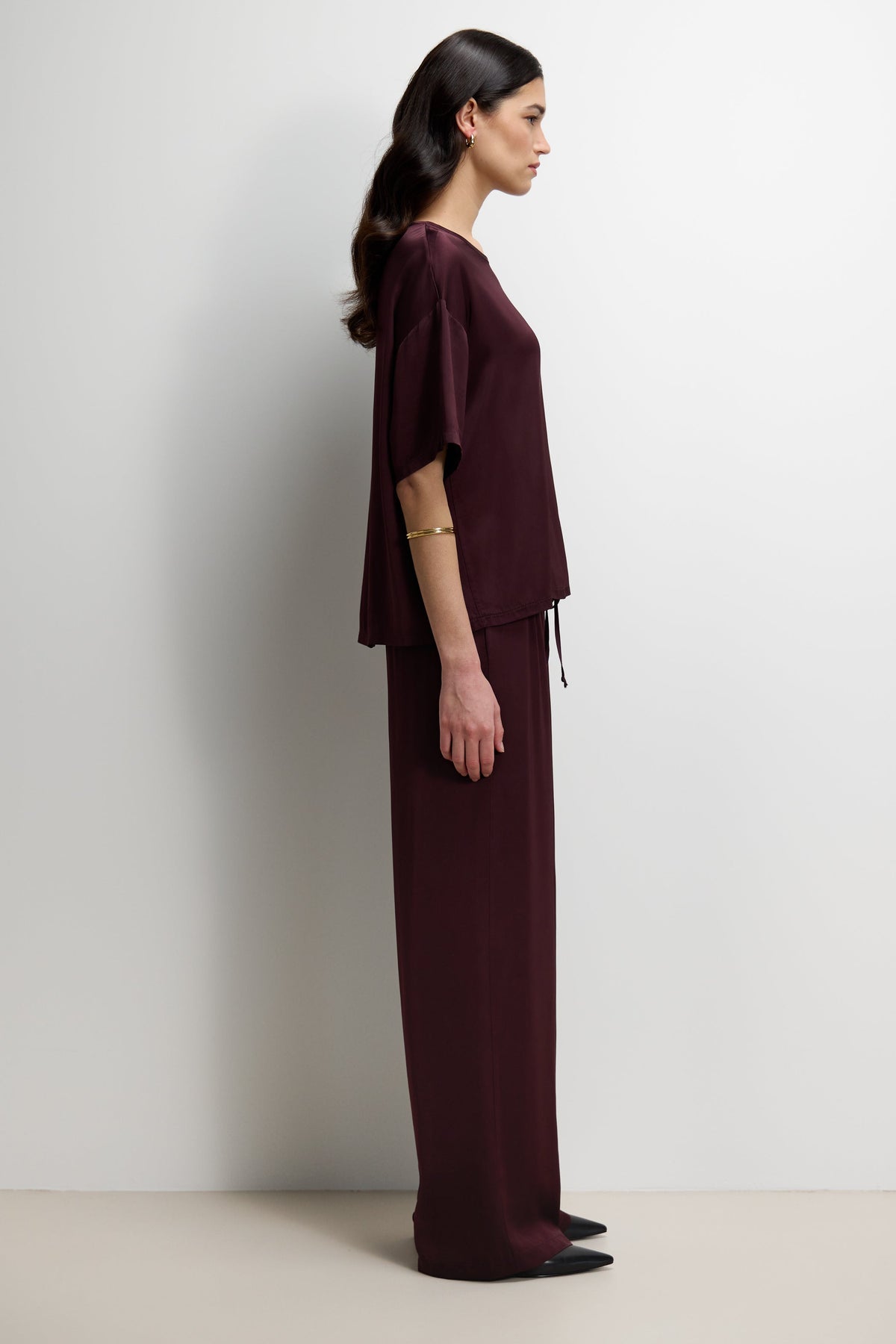 Women's Amethyst Plum Satin Top with Back Slit Detail