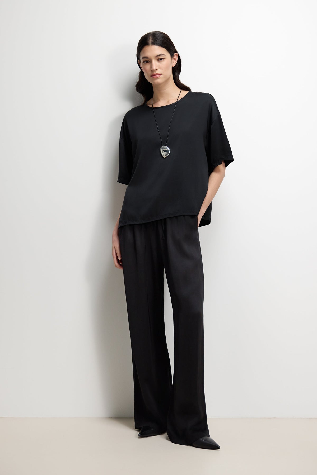 Women’s Black Satin Trousers with Elastic Waist