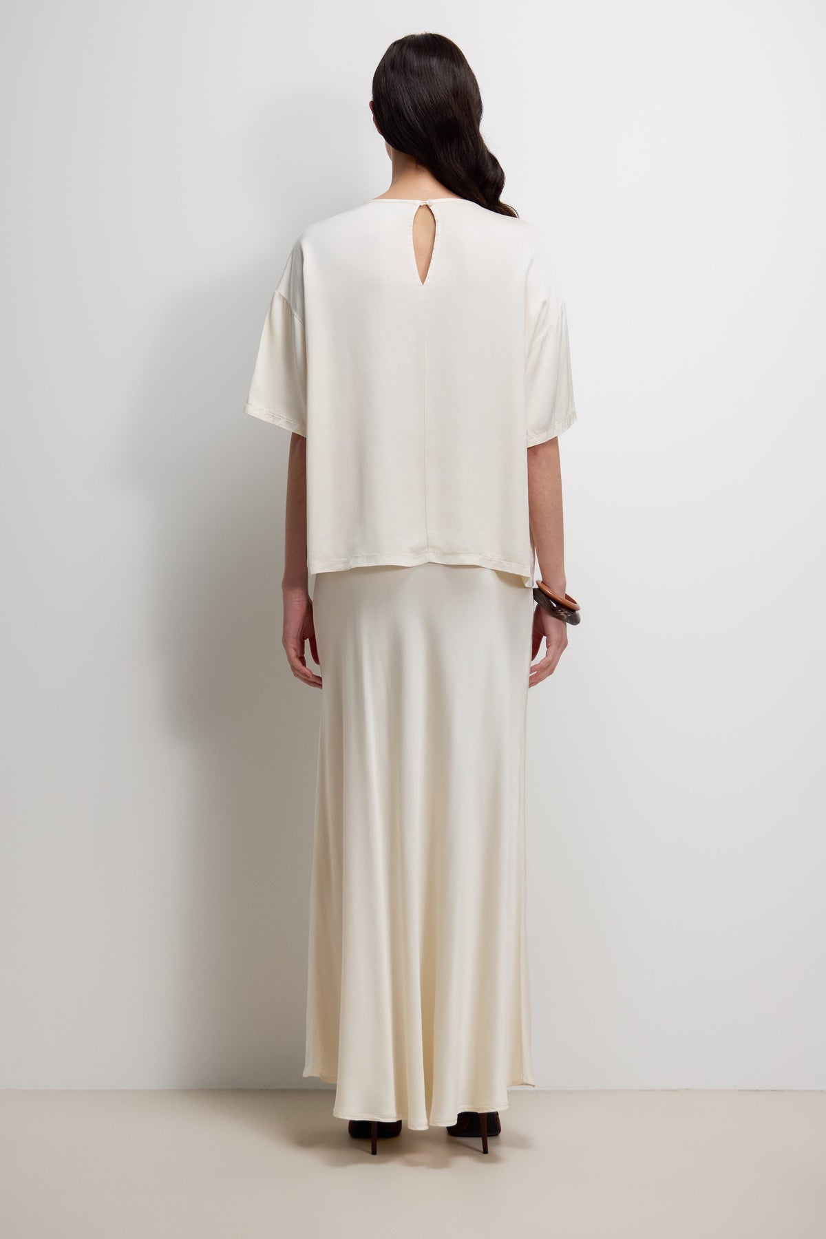 Women's Ivory Satin Top with Back Slit Detail