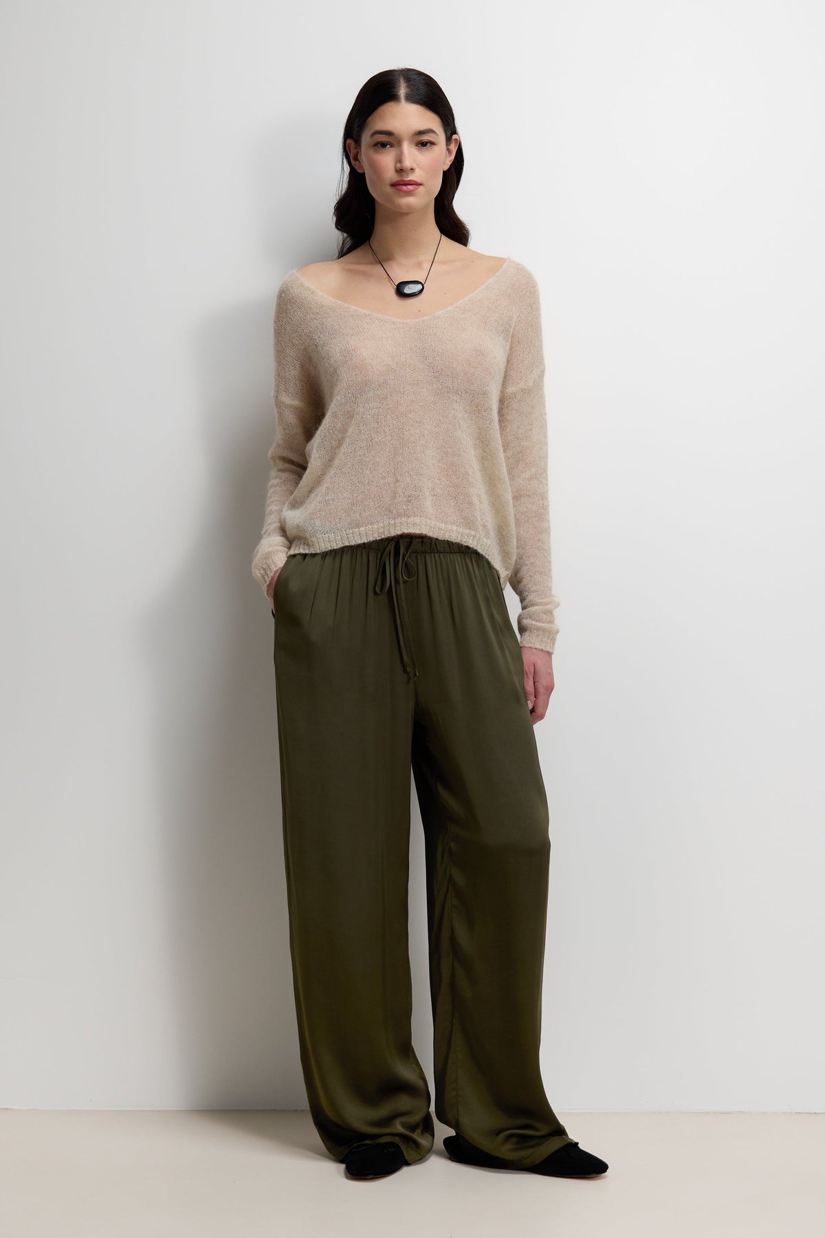Women's Beige Sheer Sweater in Alpaca Blend with Lightweight Knit Design