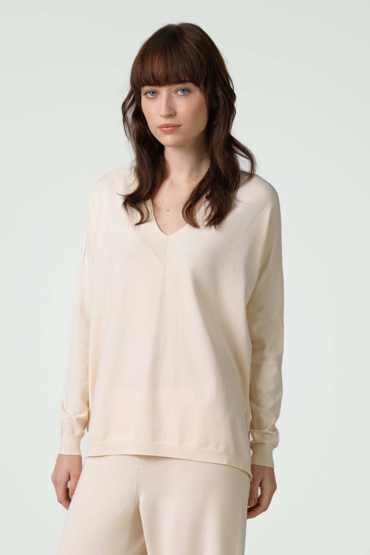 Women's Cream V-Neck Sweater